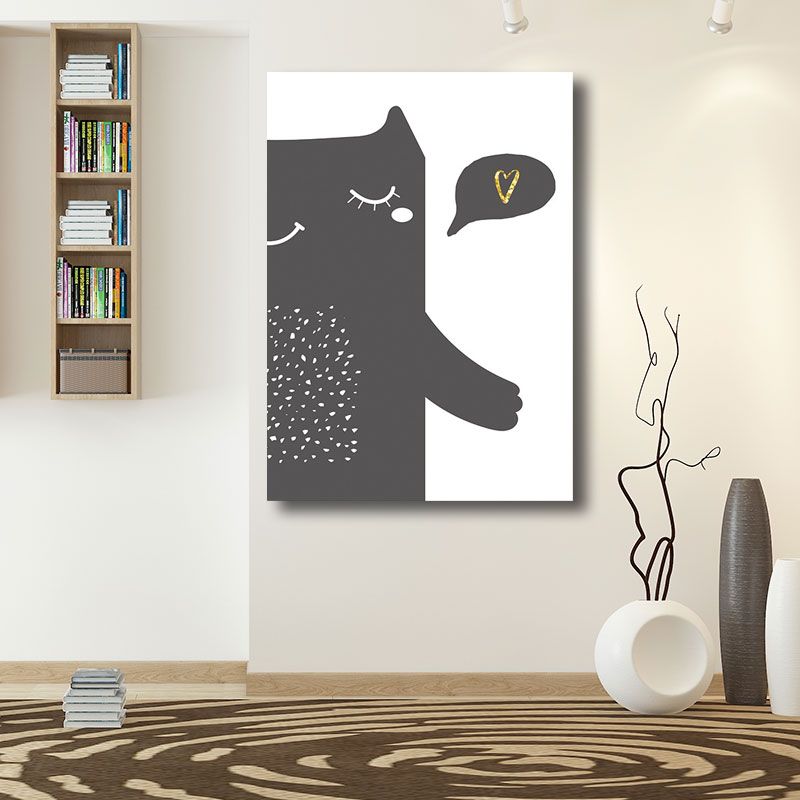 Bear Animal Wall Art Decor Minimalist Texture Wrapped Canvas in Black for Nursery