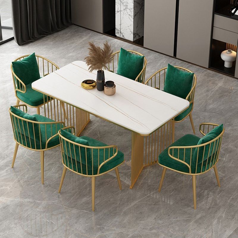 Traditional Luxury Dining Table Sintered Stone Rectangle Table with Double Pedestal Base