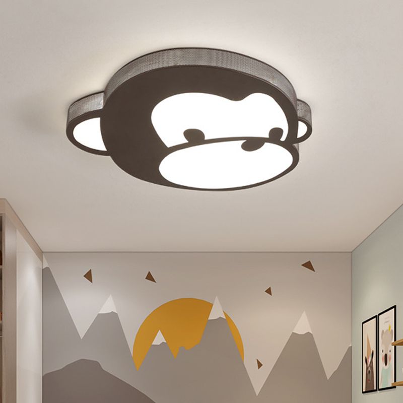 Cartoon Monkey Flush Opgezette Lamp Ijzer Kids Slaapkamer LED Plafond Fixture in Zwart, Warm/Wit Licht