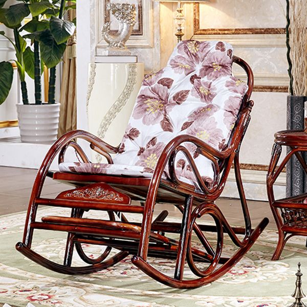 Traditional Rocking Chair Wicker Solid Color Built-in Armrest Indoor Rocking Chair
