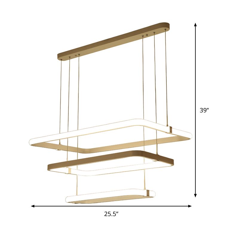 Rectangle Metal Pendant Light Kit Minimalist White LED Hanging Chandelier, Warm/White Light