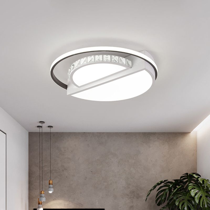 Modern Semicircle Ceiling Flush Mount Crystal Block LED Parlor Flushmount Lighting in White