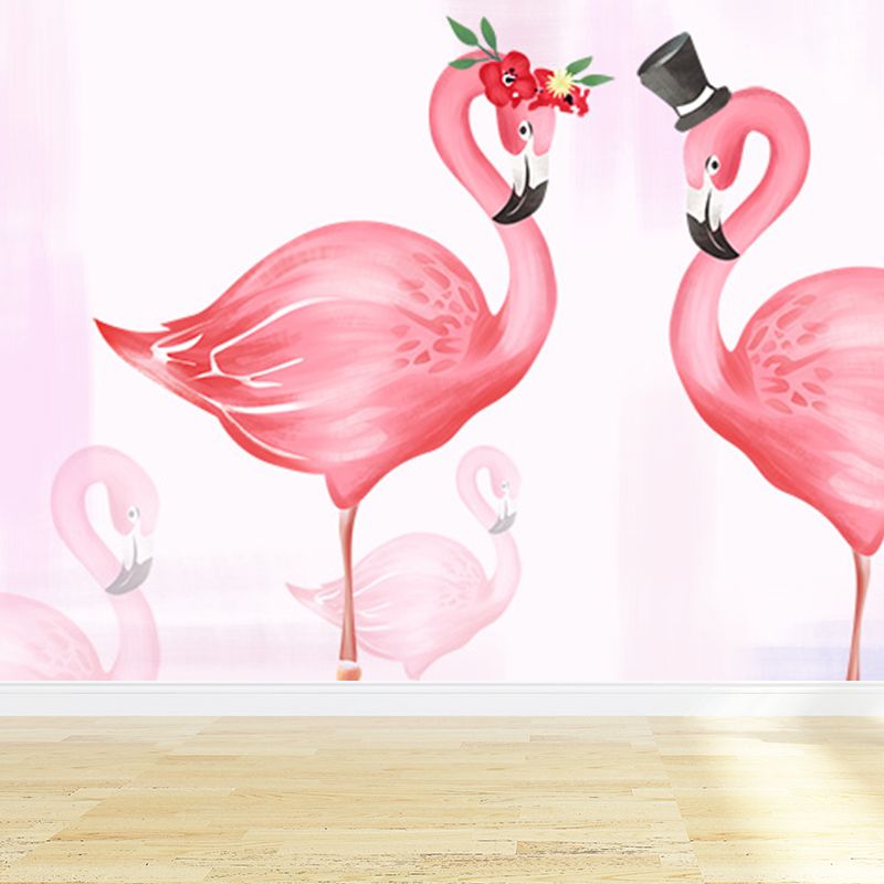 Flamingo Wall Mural Decal Pastel Color Cartoon Wall Decor for Girls Bedroom, Waterproof