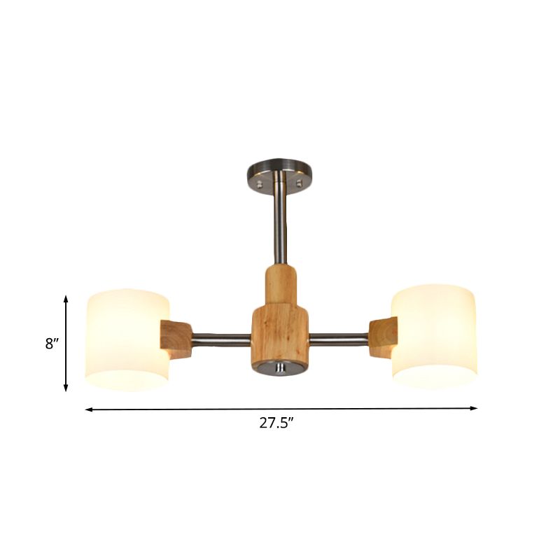 Moderne cilinder semi -spoeling verlichting wit glas 2/3 lichten woonkamer houten dicht bij plafondlamp in chroom