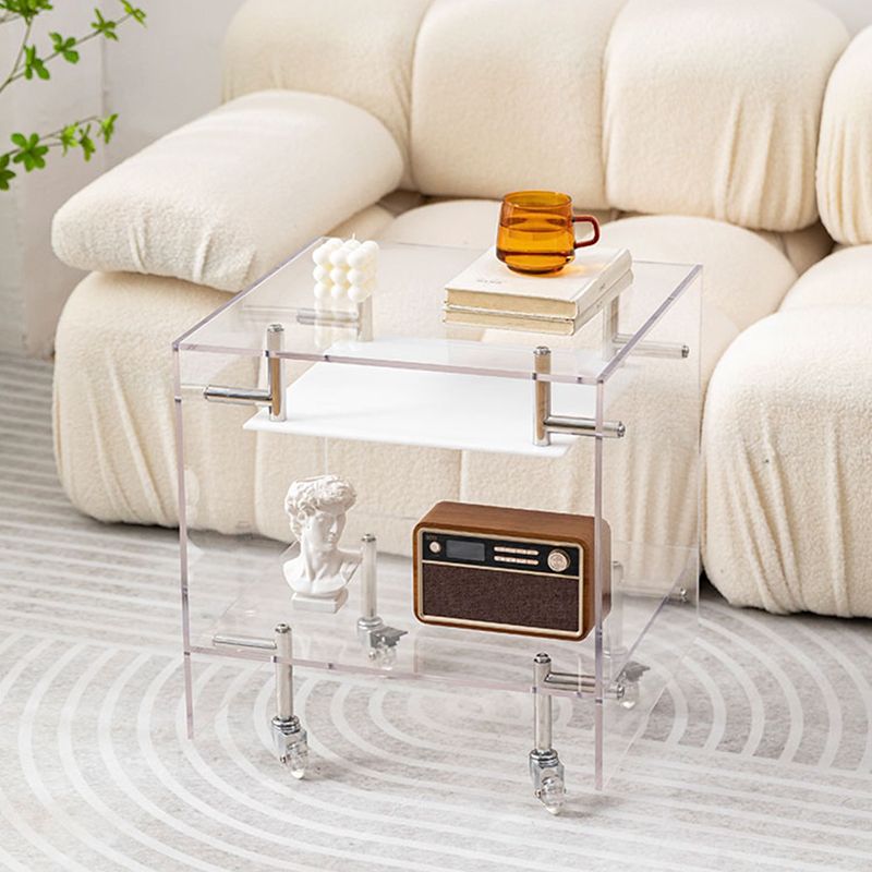 Plastic Rectangular End Table Double Tier Corner Table with Storage