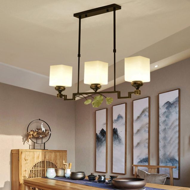 Luces de isla de forma cuadrada de estilo moderno Metal 3 Light Island Lighting in Black