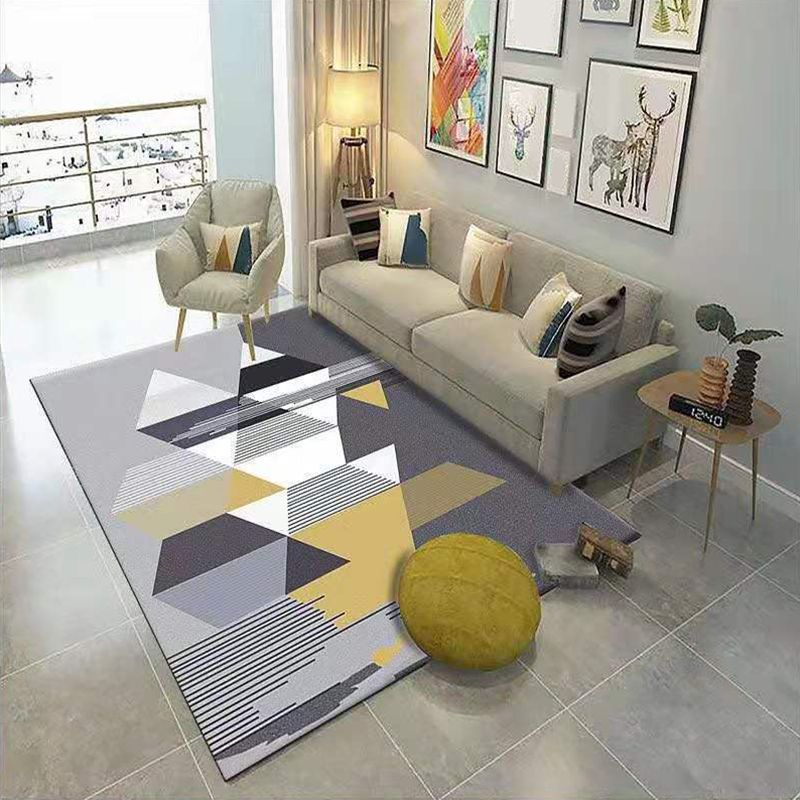 Contemporary Living Room Rug Multi-Color Geometric Carpet Polypropylene Washable Stain Resistant Non-Slip Backing Area Rug