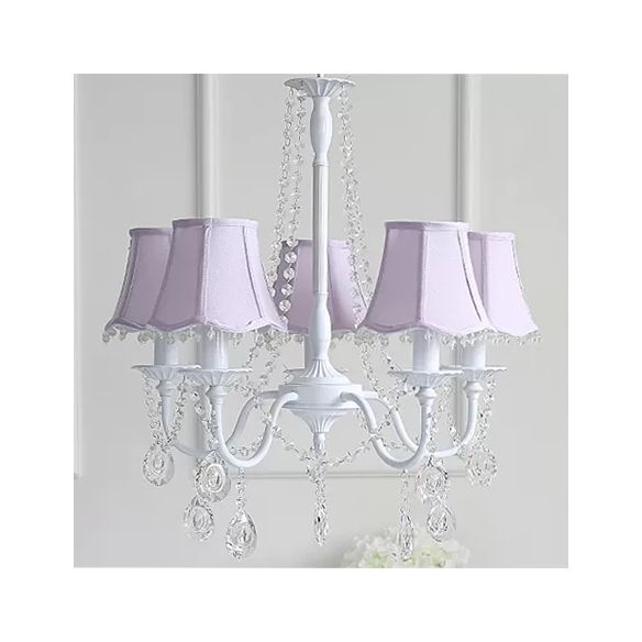 Babykristallkronleuchter, 5-Licht-Makkaron-Hängebliebe mit ausgestattetem Stofffarben, 23,5 "High x 22,5" im Durchmesser