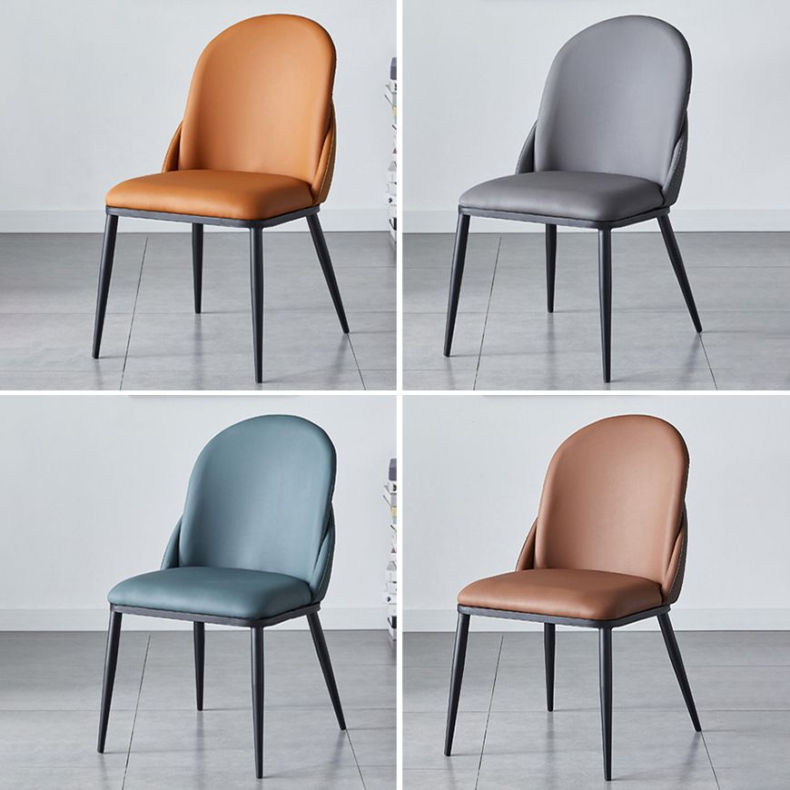 Nordic Style Kitchen Leather Dining Chair Armless Dining Chairs with Metal Legs
