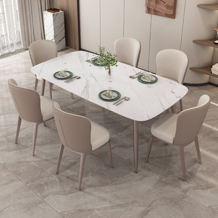 Nordic 1/2/5/7 Pieces Rectangle Dining Set Sintered Stone Dining Table with Leather Chairs