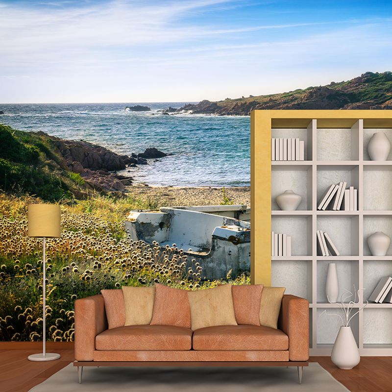 Beautiful Seascape Mural Horizontal Photography Eco-friendly for Bathroom