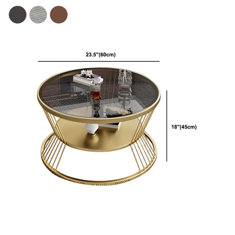 Modern 17.7" H Round Glass Coffee Table Iron Frame Cocktail Table