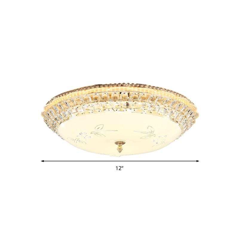 Modernist Bowl Flush Lighting White Glass en Clear Crystal LED Flush Hanger Light voor slaapkamer, 12 "/16" Dia