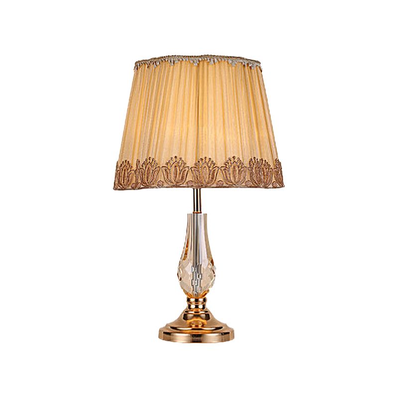 1 tête de salon de bureau lampe à table beige moderne légère avec une grande teinte en tissu poussé