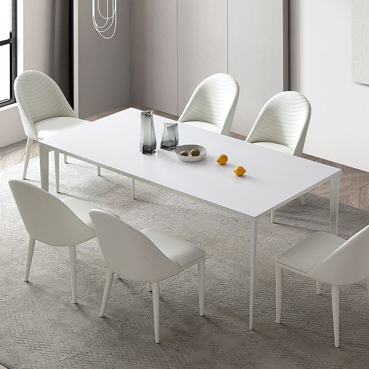 Metal Contemporary Rectangular Dining Table White Sintered Stone Top Table with Legs