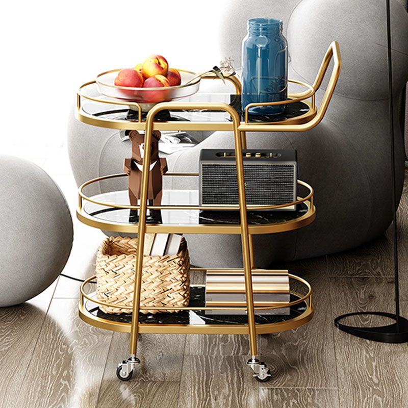 Dining Room Prep Table in Gold Legs Kitchen Trolley with Casters