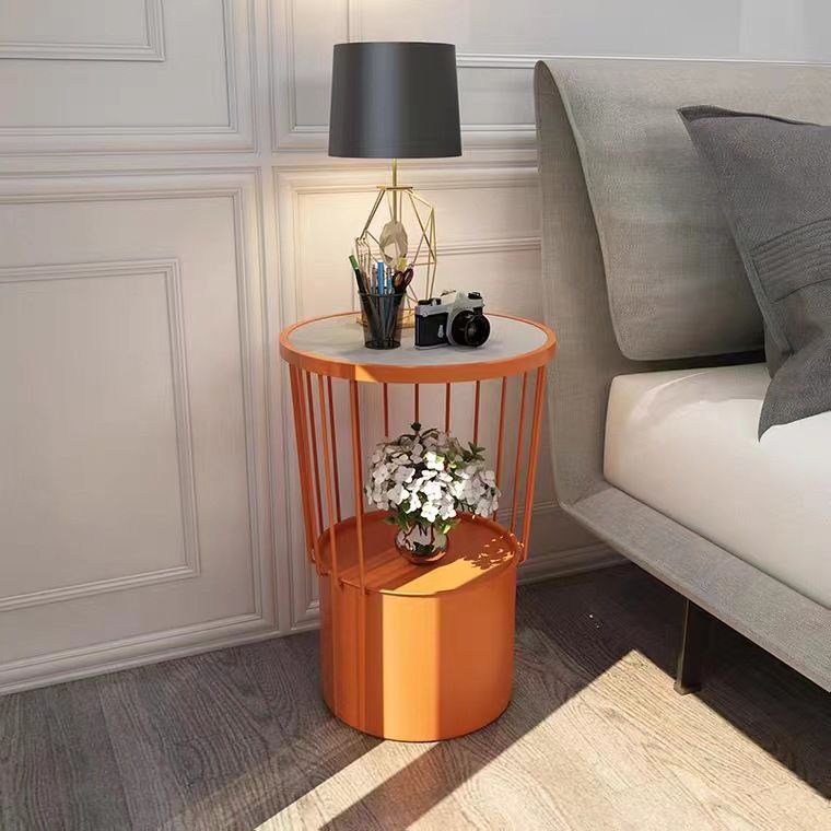 19.69" Tall Iron Night Table Open Storage Bedside Cabinet with 2 Shelves