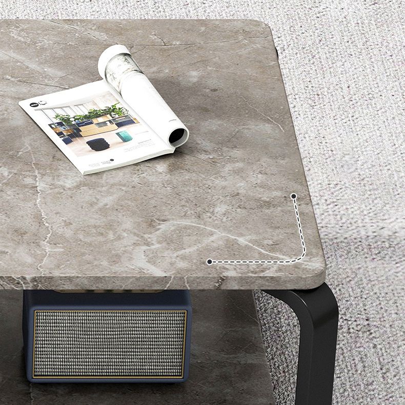 Modern Wooden Rectangular Top Coffee Table Steel 4 Legs Cocktail Table with Shelf