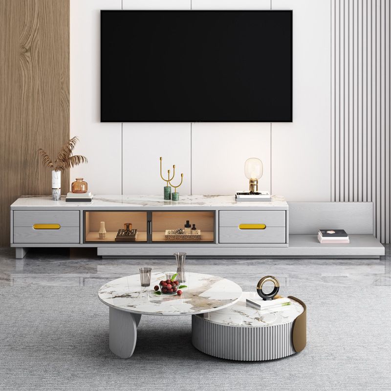 Modern Stone TV Media Stand Enclosed Storage TV Stand Console with Drawers