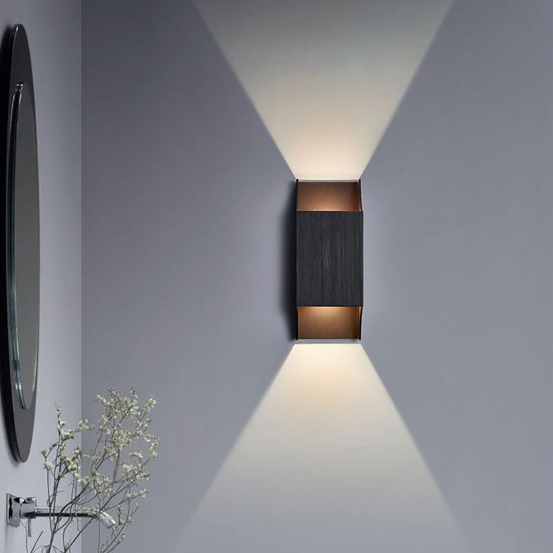1 Light Bedroom Up and Down LED Wall Sconce with Geometric Metal Shade Black/Grey/White Wall Mount Light