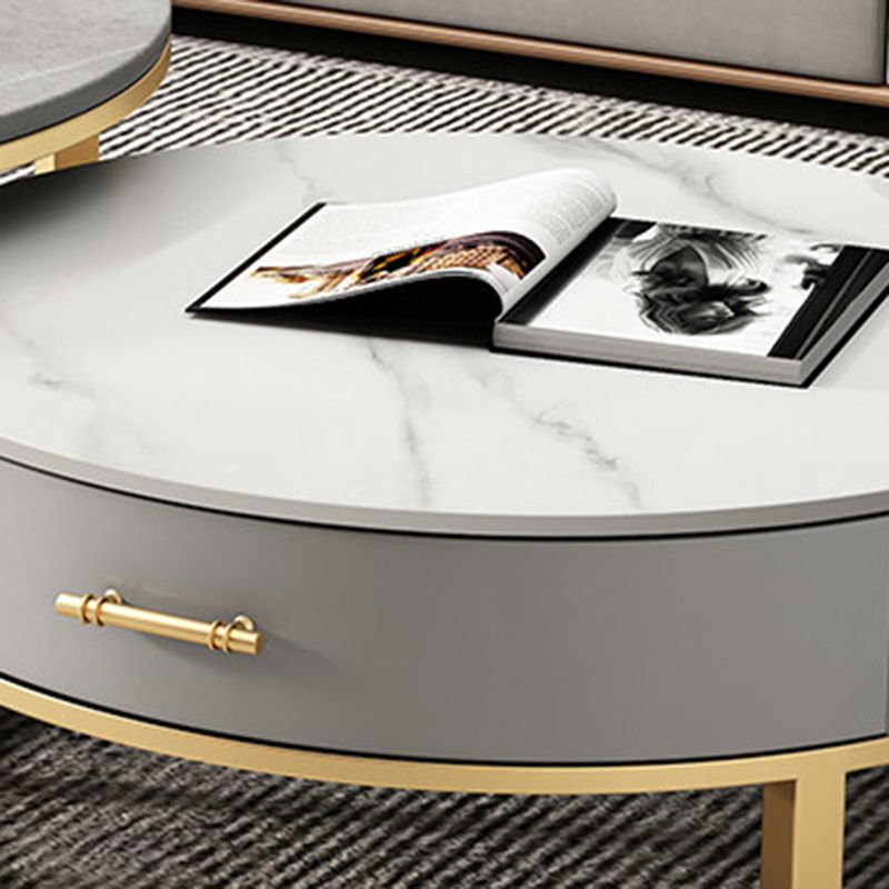 Slate Top Coffee Table Set Round Frame Cocktail Table with Storage Drawers