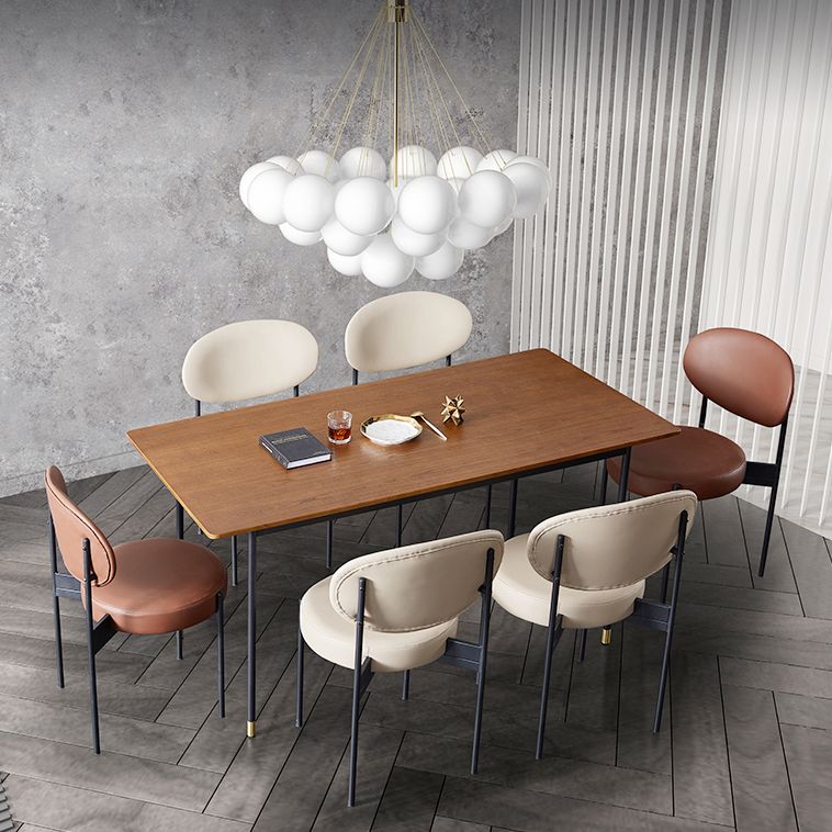 Mesa de comedor de estilo tradicional de lujo, mesa rectangular marrón de madera maciza con 4 patas
