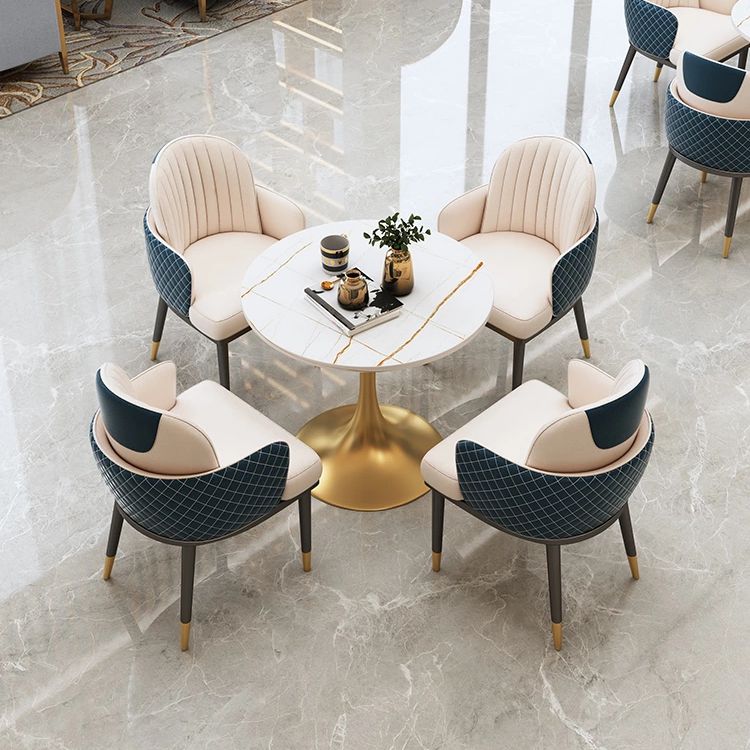 Round Luxury Style Dining Table White Tone Fixed Table with Sintered Stone