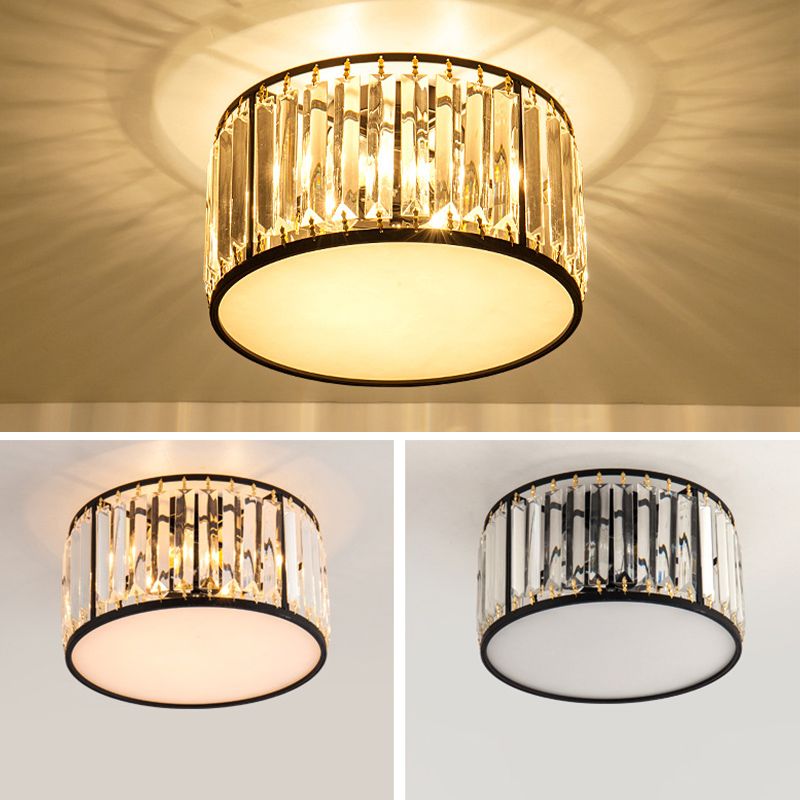 Modern Home Decor Drum Shape Flush Crystal Ceiling Lights for Sitting Room