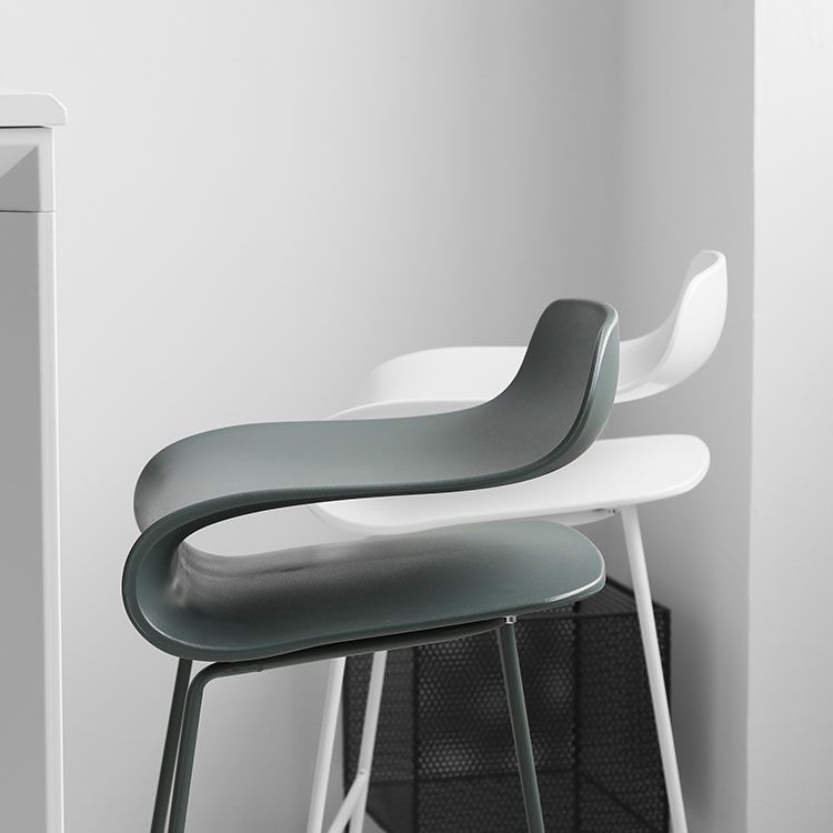 Contemporary Plastic Bar Stool Low Back Stool with Metal Base for Living Room