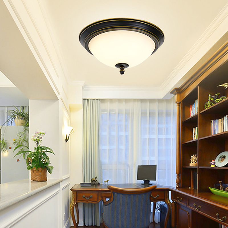 Glass Flush Mount Ceiling Fixture Bowl Shape Traditional Flush Mount Ceiling Lamp