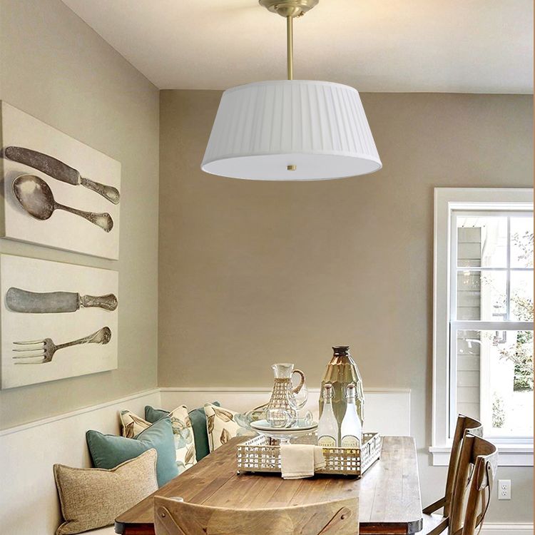 Geplooide Stof Tapered Drum Schaduw Plafond Lamp Minimalistische Eetkamer Semi-flush Licht