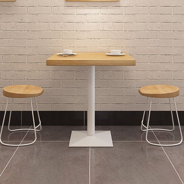 Square Wooden Fir Table Industrial Dining Table with Metal Pedestal Base