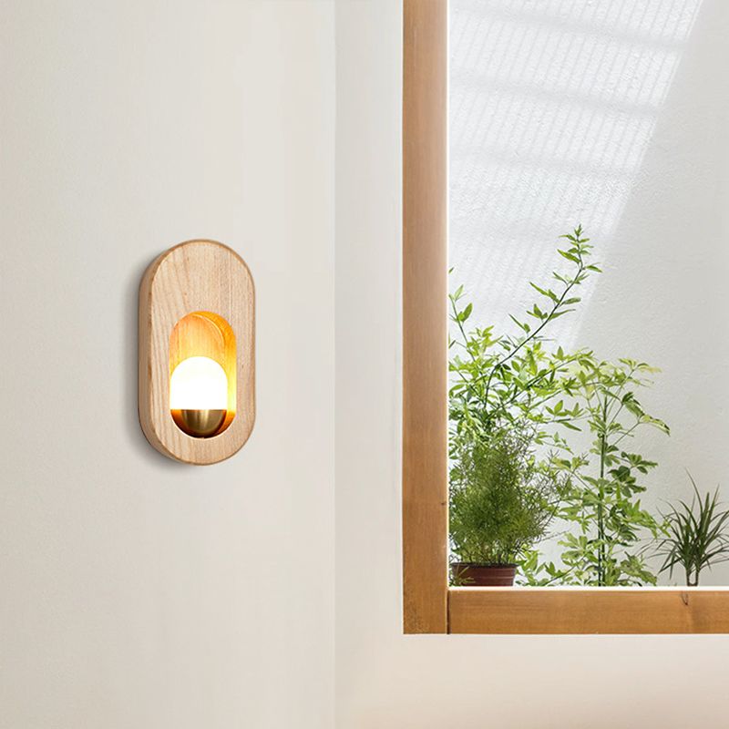 Oval Wall Lighting Fixtures Modern Style Wood 1 Light Wall Lighting