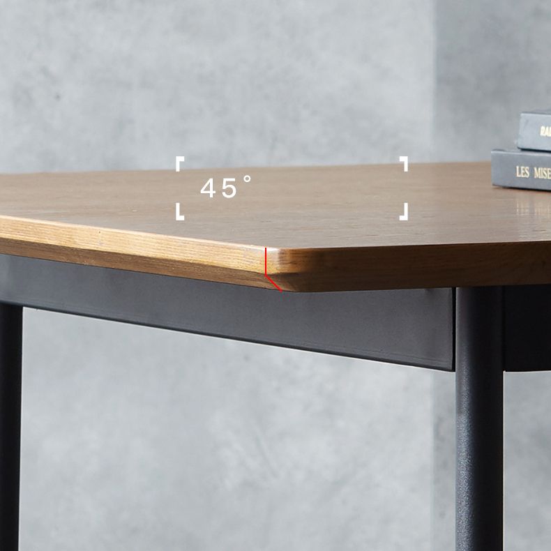 Mesa de comedor de estilo tradicional de lujo, mesa rectangular marrón de madera maciza con 4 patas