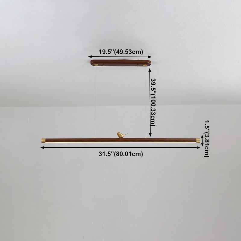 Modern Wood Chandelier Lamp 1-Light Linear LED Island Pendant for Study Room
