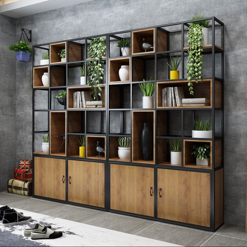Modern Bookshelf Wood and Metal Multi Layer Shelf Etagere Bookcase for Living Room
