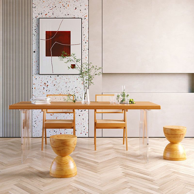 Modern Rectangular Dining Set Solid Wood and Acrylic 1/2/5 Pieces Natural Table and Chairs