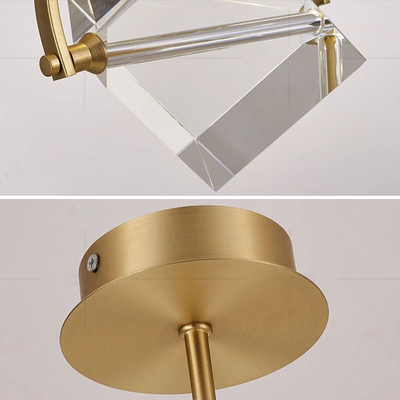 Post-modern Style Mini LED Pendant Light Square Crystal Shade Design Home Decorative Lighting Fixture in Gold