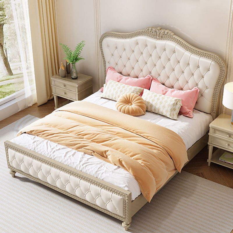 Victorian Standard Bed Upholstered Headboard White Tufted Panel Bed