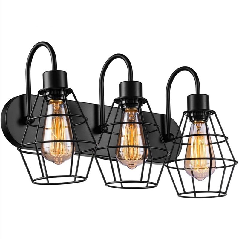 Industrial 3 - Light Bath Vanity Light Iron Bathroom Fixture in Dark Black
