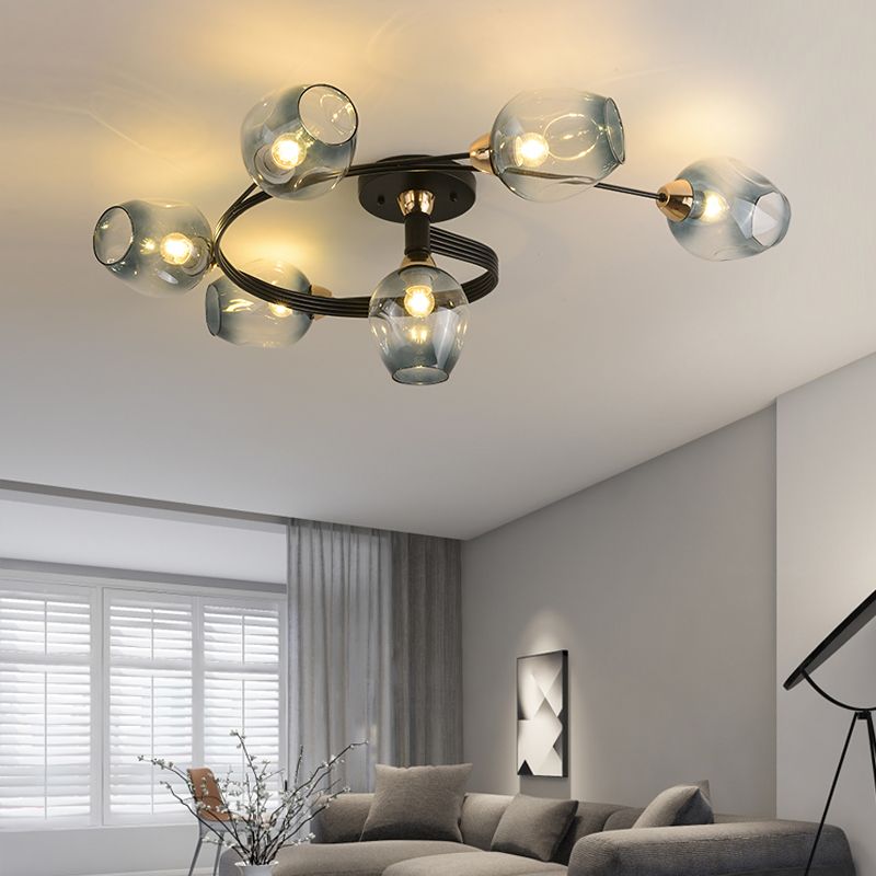 Plafonnier tulipe en verre transparent, plafonnier semi-encastré de style moderne pour salon