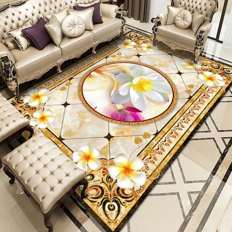 Marble Effect Rug Classic European Style Carpet Friendly Washable Area Rug for Home Decoration