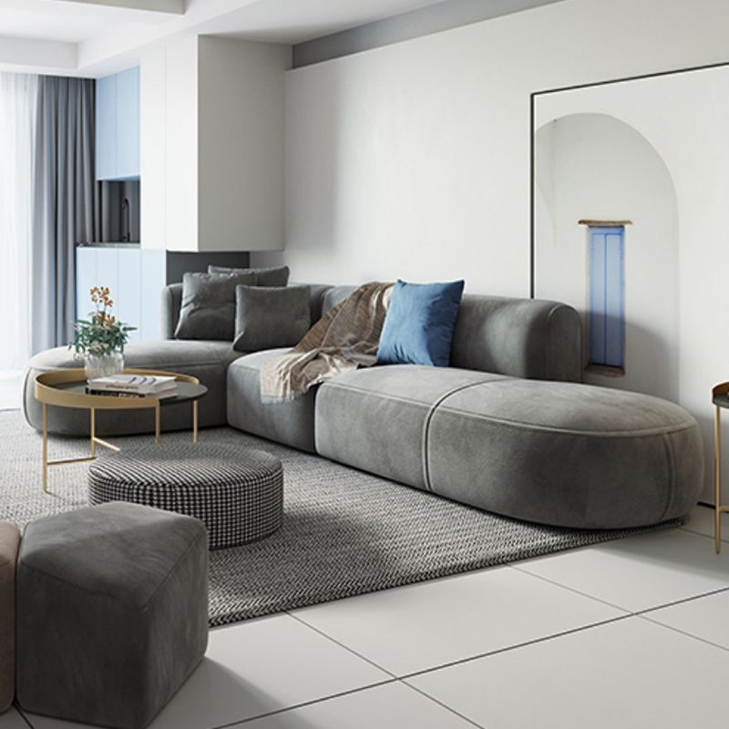 Nordic Style Velvet Sectional 27.56" H Sofa & Chaise in White/Grey