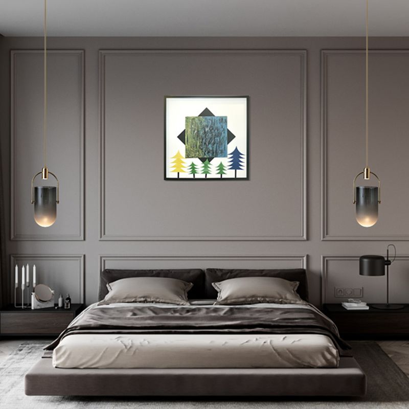 Bucket Shape Hanging Lighting Modern Style Glass 1 Light Pendant Lamp for Restaurant