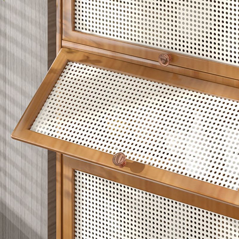 13" Wide Wooden Bookcase Bamboo Light Brown Bookshelf with Doors