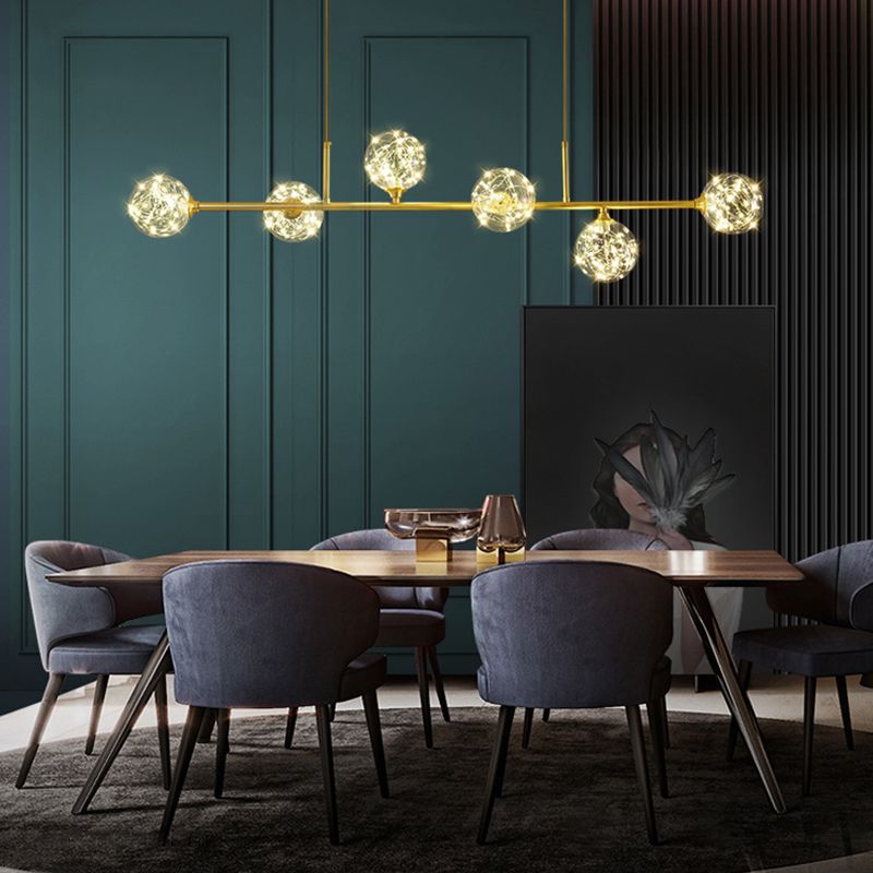 Modern Style Dining Chandelier Light Round Glass Shade Hanging Light for Dining Room
