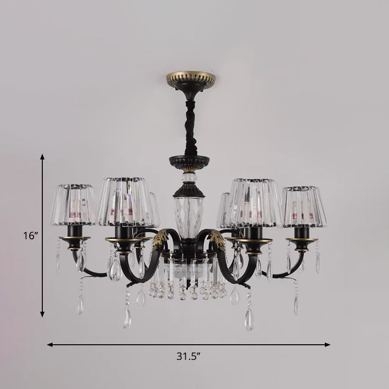 Traditionele kegel naar beneden verlichting 6/8 koppen wissen kristalglas kroonluchter lichtarmatuur in zwart met druppel