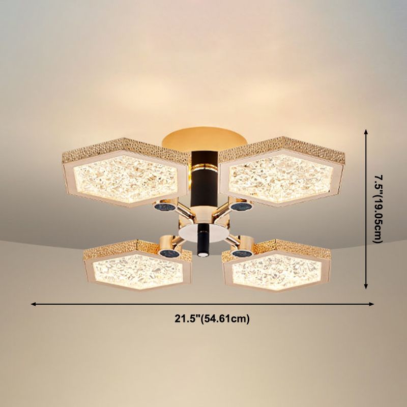Hexagon Ceiling Light Fixtures Modern Multi-Head Semi Flush Mount Lamp for Living Room