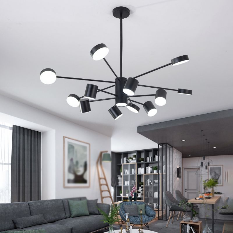 Luces de lámpara de metal de sombra de cilindro accesorios de iluminación de araña modernos en negro