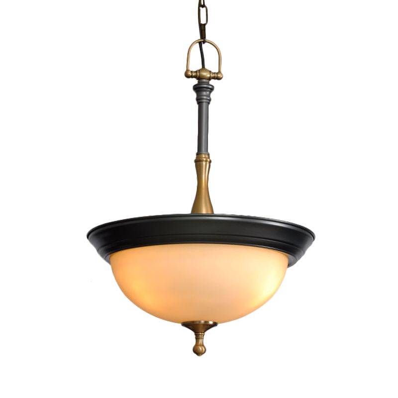 Koepelachtig wit glas kroonluchter verlichting armatuur traditionele 3 hoofden woonkamer drop hanger in zwart